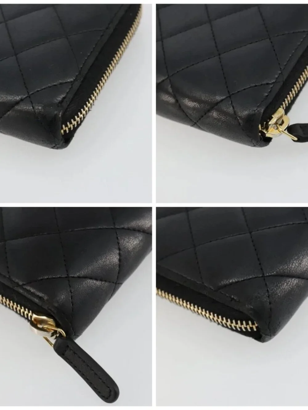 CHANEL Matelasse Long Wallet Lamb Skin Black Gold CC Auth 183495